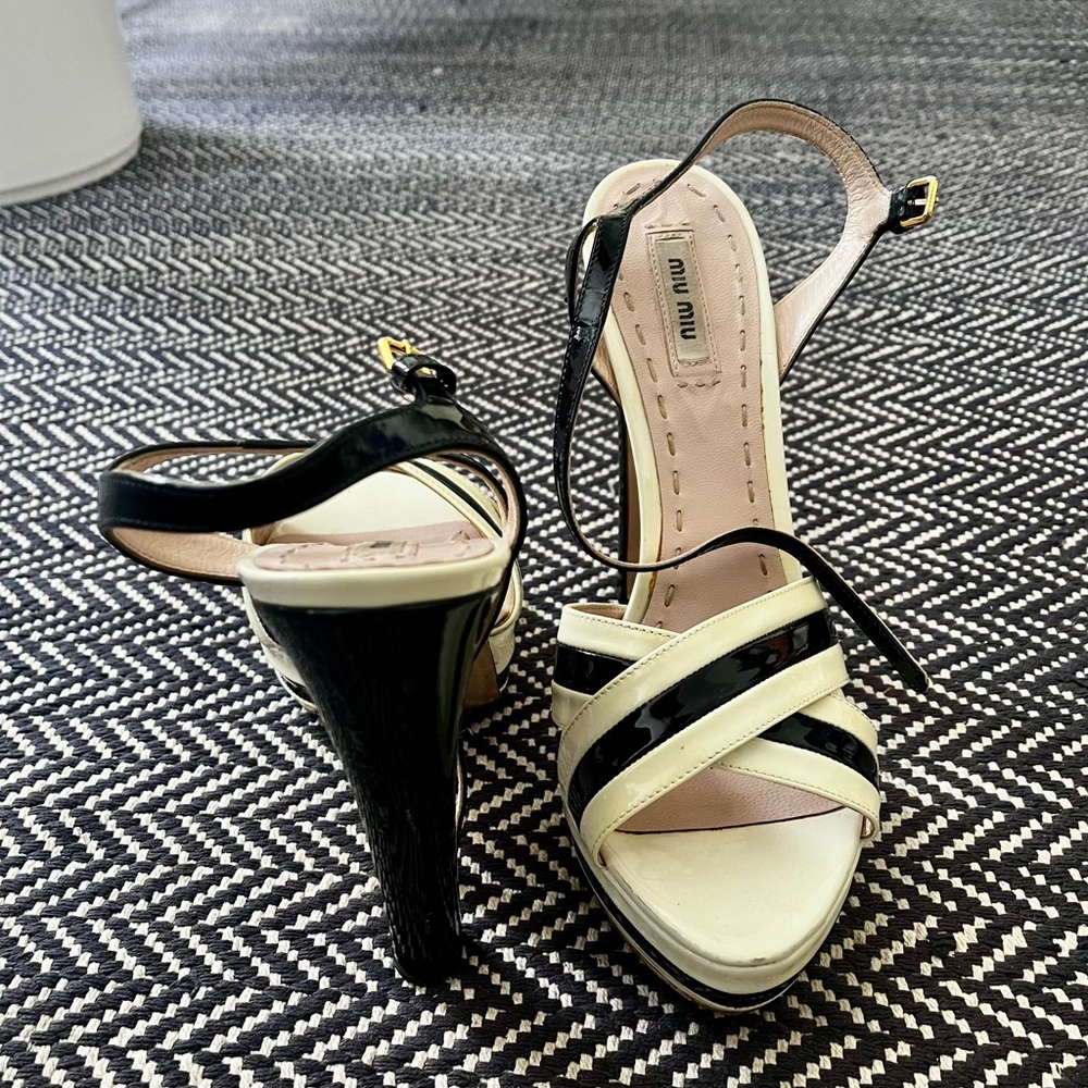 Miu Miu high heel sandals (navy and cream)